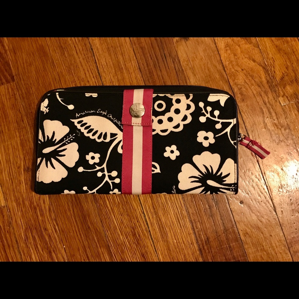 American Eagle Navy and Pink Floral Clutch